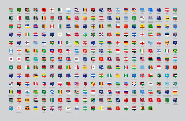 Wereld Alle Landen Vlag Chat Pictogrammen Ingesteld — Stockvector