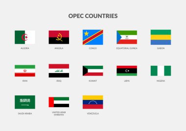 OPEC Ülkeleri (Petrol İhraç Eden Ülkelerin Organizasyonu) Dikdörtgen bayrak koleksiyonu.