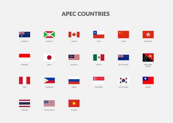Apec Ásia Pacífico Cooperação Econômica Países Ícone Bandeira Retangular Conjunto — Vetor de Stock