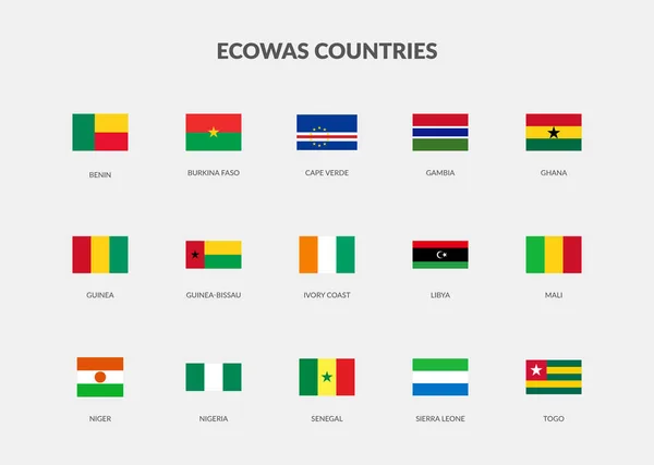 Ecowas Countries Rectangle Flag Icon Set — стоковий вектор