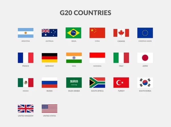 G20 20カ国のグループ旗アイコンセットを長方形 — ストックベクタ