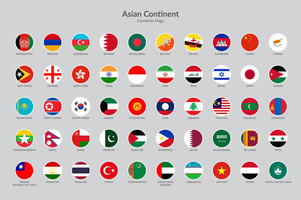 Asian Continent countries flag icons collection
