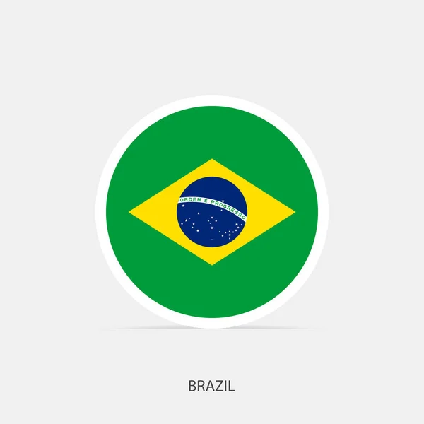 Brasil Ícone Bandeira Redonda Com Sombra — Vetor de Stock