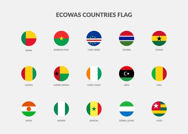 Ecowas Ülkeleri Bayrak Simgeleri Koleksiyonu — Stok Vektör