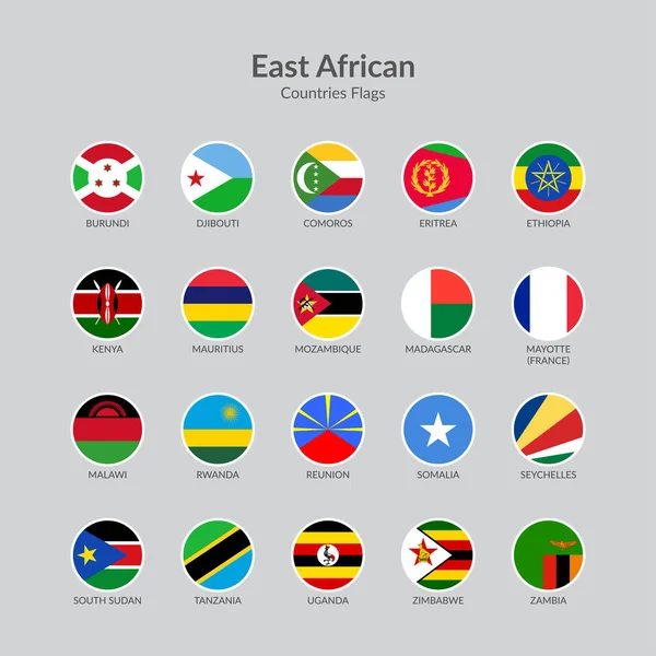 Doğu Afrika Ülkeleri Bayrak Simgeleri Koleksiyonu — Stok Vektör