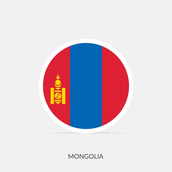 Icône Drapeau Rond Mongolie Avec Ombre — Image vectorielle