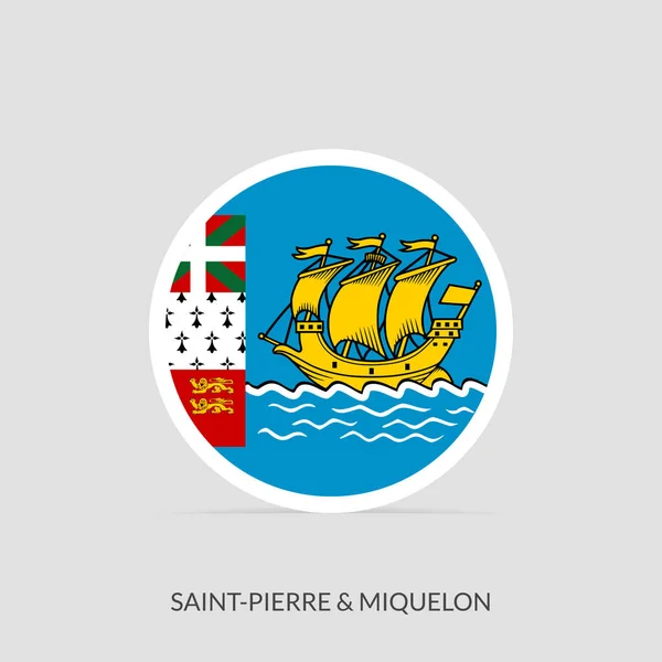 Saint Pierre Miquelon Icona Bandiera Rotonda Con Ombra — Vettoriale Stock