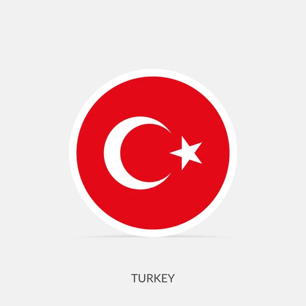 Bandera Redonda Turquía Icono Con Sombra — Vector de stock