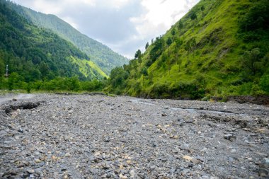 Nathia Gali, Abbottabad, Pakistan 'daki dağların yakınlarındaki nehirlerin üzerinden akan sular..
