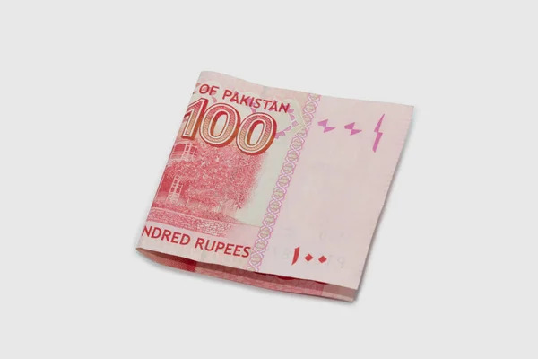 Notas Moeda Rúpias Paquistanesas Nota 100 Rúpias Fundo Branco — Fotografia de Stock