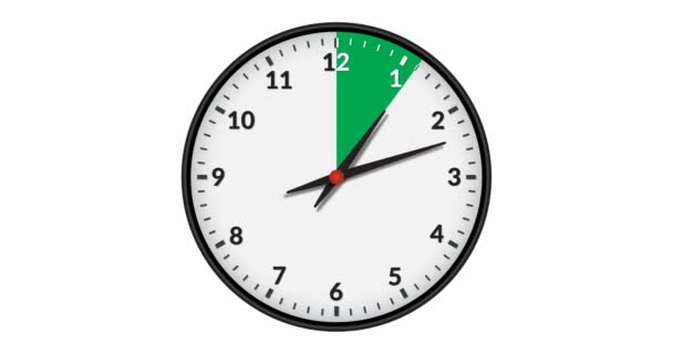 Reloj Pared Animado Que Muestra Intervalo Tiempo Verde Horas — Vídeos de Stock