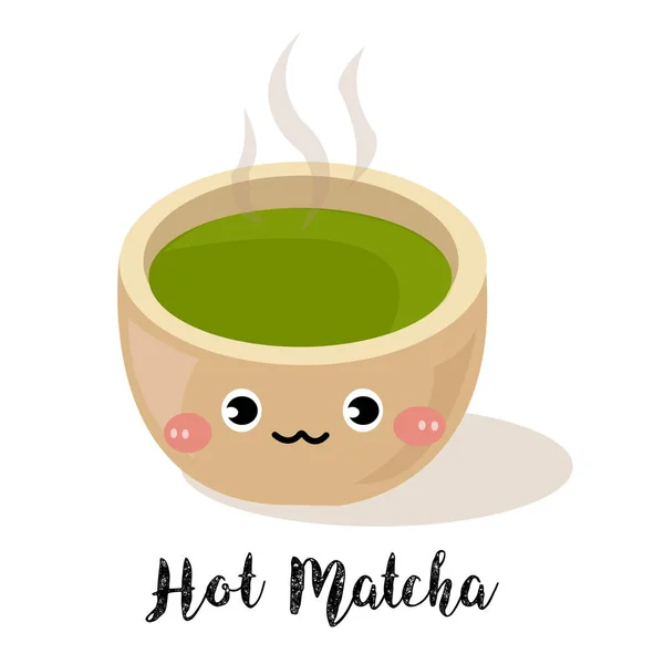 Bonito Matcha Quente Verde Chá Vetor Cartoon Isolado Recorte Clipart —  Vetores de Stock