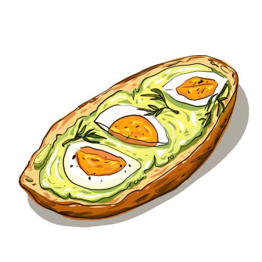  Avokado ve haşlanmış yumurta izole edilmiş bir tost vektöründe.