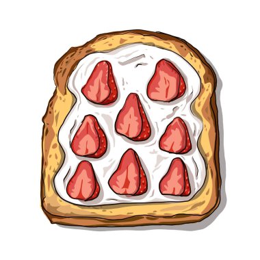 Izole edilmiş bir tost vektöründe krem peynir ve çilek.