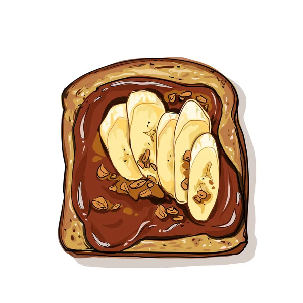 Шоколадное Арахисовое Масло Бананы Тосте Здоровая Пища — стоковый вектор