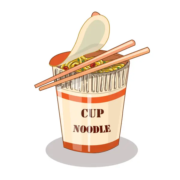 Instant Noodle Cup Noodle Cartoon Vector Geïsoleerd — Stockvector