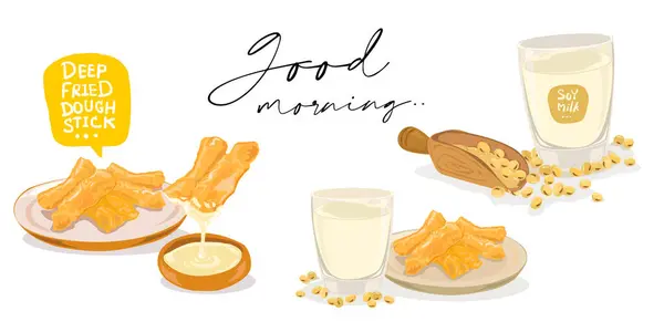 Соевое Молоко Жареное Тесто Классический Азиатский Завтрак — стоковый вектор