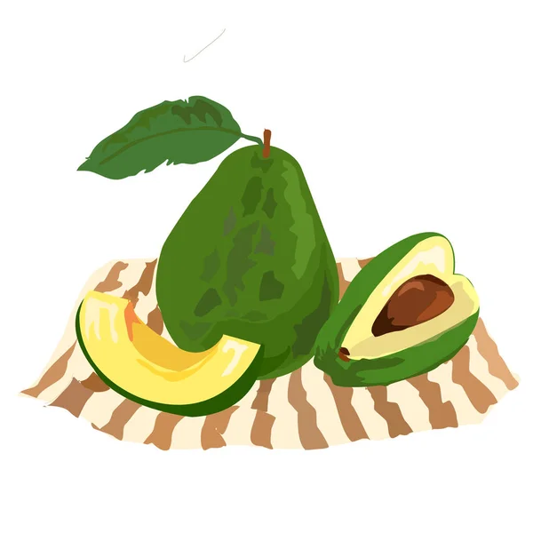 Verse Avocado Plakken Gestreepte Doek Illustratie — Stockvector