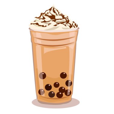 Kabarcık çayı illüstrasyon incili, kremalı ve çikolatalı çiselemeli.