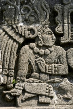 Bas-reliefs on the pyramide of the feathered snake (Quetzalcoatl pyramide). Xochicalco site. Morelos State.Mexico.
