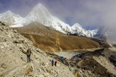 ascent to the Kala Patthar 5550mts and summit of the Pumori 7165 mts.glacier of Khumbu.Sagarmatha National Park, Khumbu Himal, Nepal, Asia.