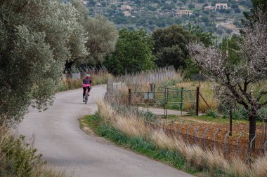 cyclist on the road, Mancor de la Vall, Mallorca, Balearic Islands, Spain