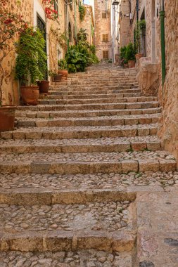 Metge Mayol street stairs, Fornalutx, Mallorca, Balearic Islands, Spain