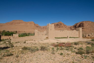 mud and adobe architecture, Ifri kasbah, Ziz river valley, Atlas mountains,  Morocco, Africa