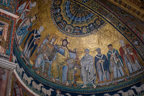 Apse Mosaik Med Kröningen Jungfrun Talet Verk Pietro Cavallini Basilikan — Stockfoto