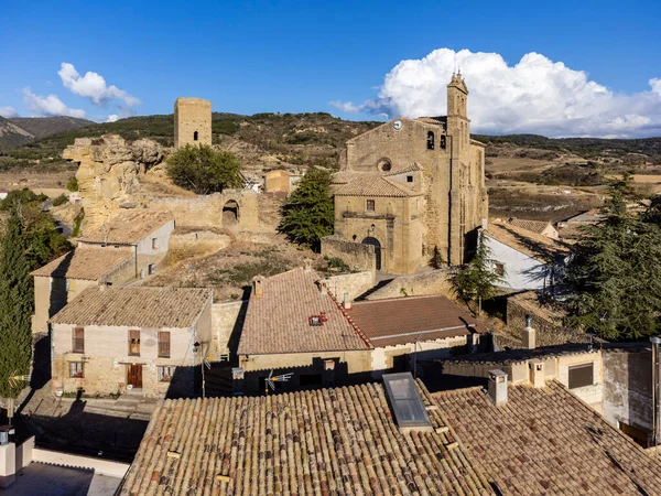 Castillo Iglesia San Salvador Luesia Medieval Village Cinco Villas Aragón —  Fotos de Stock
