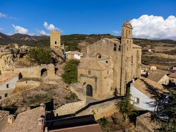 Castillo Iglesia San Salvador Luesia Medieval Village Cinco Villas Aragón — Foto de Stock
