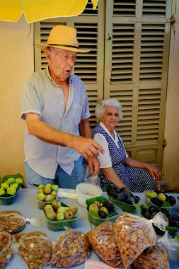 venta de higos, mercado comarcal, Sineu, Mallorca, balear adaları, İspanya, Avrupa