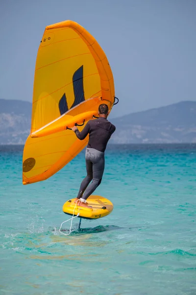 Kitesurfing Illete Strandformentera Pitiusaöarna Balearerna Spanien — Stockfoto