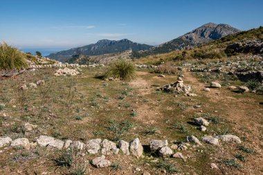 Yürüyüşçüler, puig Galatzo, Estellencs, Mallorca, Balearic Adaları, İspanya