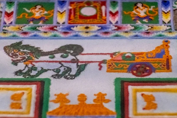 Carruagem Desenhada Por Leões Mandala Budista Kalachakcra Presente Dalai Lama — Fotografia de Stock