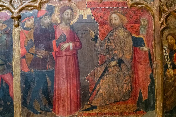 Julgamento Pilatos Jesus Predella Paixão Senhor Francesc Comes 1390 1415 — Fotografia de Stock