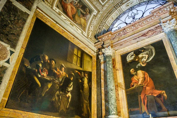 Capilla Contarelli Obrazy Barokowego Mistrza Caravaggio Kościół San Luigi Dei — Zdjęcie stockowe