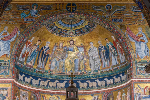 Apse Mosaic Coronation Virgin Xii Століття Work Pietro Cavallini Basilica — стокове фото