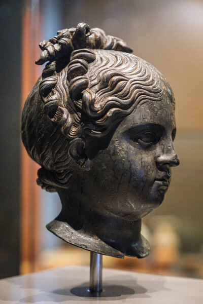 Cap de Nina, head of an ephebus, bronze, Monographic Museum of Pollentia, Alcudia, Mallorca, Balearic Islands, Spain