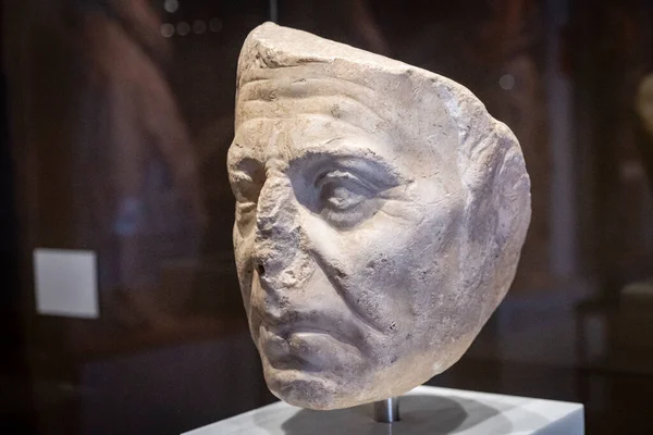 stock image sculpted face, Monographic Museum of Pollentia, Alcudia, Mallorca, Balearic Islands, Spain