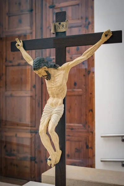 Crucified Christ 1540 Polychrome Wood Carving Miquel Buira Mallorca Balearic — Stock Photo, Image