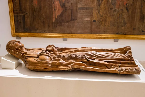 Dormizione Della Vergine Anno 1530 Scultura Legno Con Resti Policromo — Foto Stock
