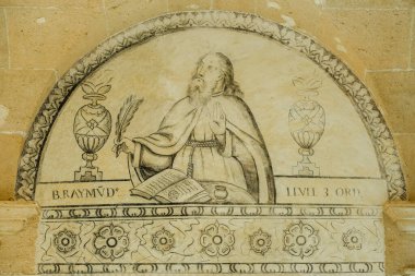 Ramon Llull portresi, 17. yüzyıl, zemin kattaki koridorun resimleri, gri teknikler San Buenaventura Manastırı, Llucmajor, Mallorca, Balearic Adaları, İspanya