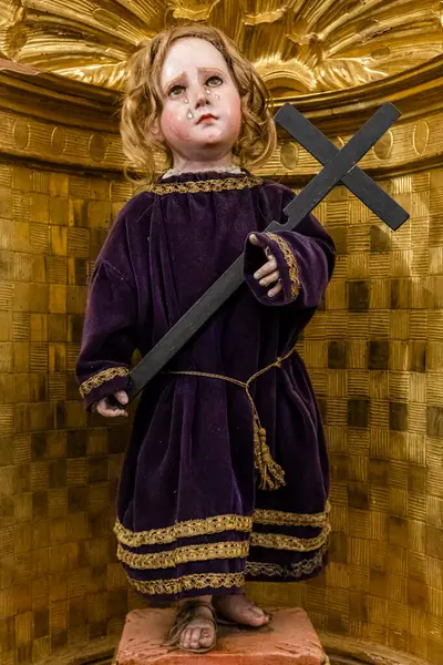 Názáreti Csecsemő Jézus Század Polikróm Fafaragás Museo Caballada Szentháromság Templom — Stock Fotó