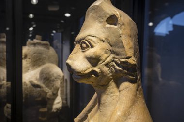 Leontocephaline female statue, from Thinissut, clay, 2nd cent. BCE, Nabeul regional museum, The Coliseum ,   Rome, Lazio, Italy , clipart