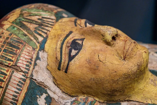 Caixão Múmia Antropomórfica Detalhe Pintura Gregoriano Museumn Egípcio Musei Vaticani — Fotografia de Stock