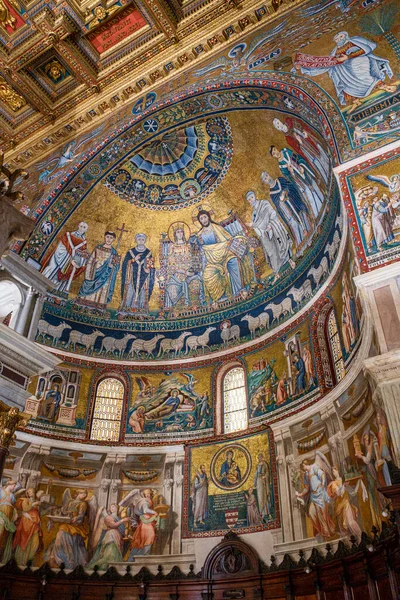 Apse Mosaic Coronation Virgin 12Th Century Work Pietro Cavallini Basilica — Stock Photo, Image