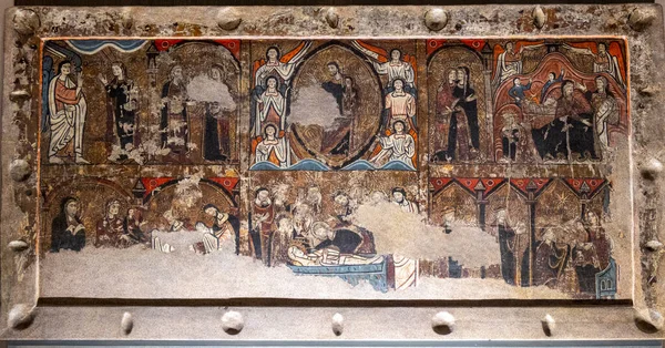サンタ マリア イグアセルの祭壇前 13世紀 松の木のテンペラ絵画 ディオケーゼ美術館 ユエスカ スペイン — ストック写真