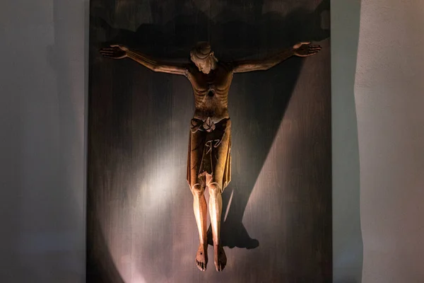 Kristus Korset Talet Snidade Valnötsträ Kommer Från Katedralen Jaca Diocesan — Stockfoto