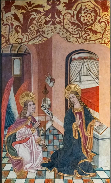 Anunciación Retablo Virgen Con Niño Siglo Óleo Sobre Tabla Iglesia — Foto de Stock
